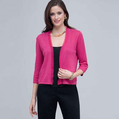 Woven Trimmed Cardigan.